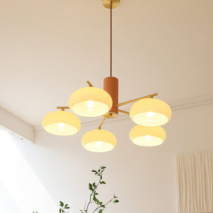Ovale Design Kroonluchter Met Glazen Kappen En Messing Details Voor Woonkamer En Eetkamer