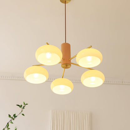 Ovale Design Kroonluchter Met Glazen Kappen En Messing Details Voor Woonkamer En Eetkamer