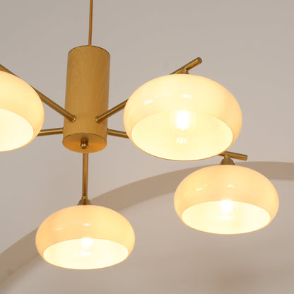 Ovale Design Kroonluchter Met Glazen Kappen En Messing Details Voor Woonkamer En Eetkamer