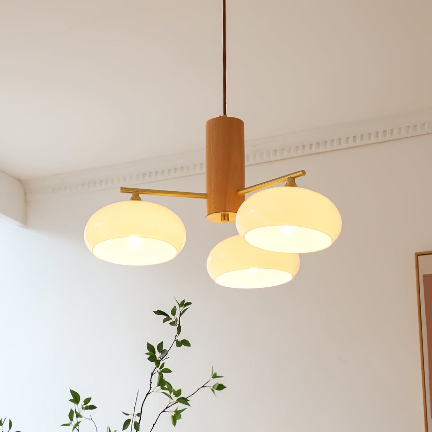 Ovale Design Kroonluchter Met Glazen Kappen En Messing Details Voor Woonkamer En Eetkamer