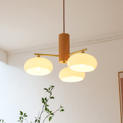 Ovale Design Kroonluchter Met Glazen Kappen En Messing Details Voor Woonkamer En Eetkamer