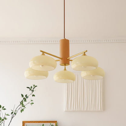 Ovale Design Kroonluchter Met Glazen Kappen En Messing Details Voor Woonkamer En Eetkamer