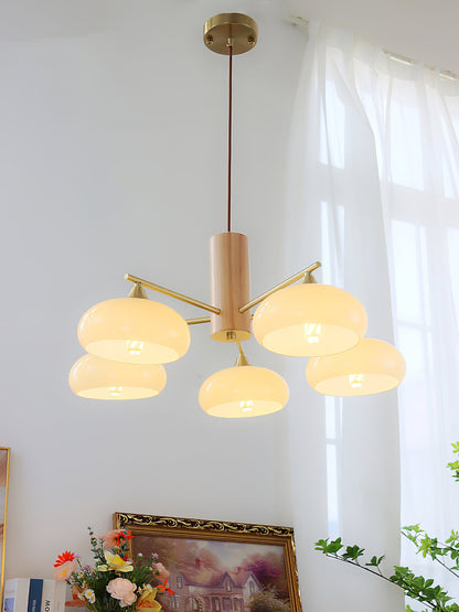Ovale Design Kroonluchter Met Glazen Kappen En Messing Details Voor Woonkamer En Eetkamer