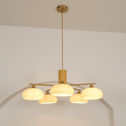 Ovale Design Kroonluchter Met Glazen Kappen En Messing Details Voor Woonkamer En Eetkamer