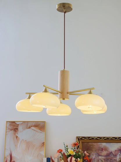 Ovale Design Kroonluchter Met Glazen Kappen En Messing Details Voor Woonkamer En Eetkamer