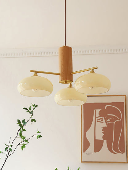 Ovale Design Kroonluchter Met Glazen Kappen En Messing Details Voor Woonkamer En Eetkamer