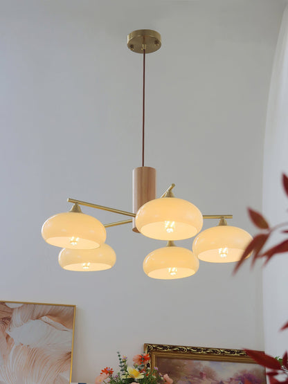 Ovale Design Kroonluchter Met Glazen Kappen En Messing Details Voor Woonkamer En Eetkamer