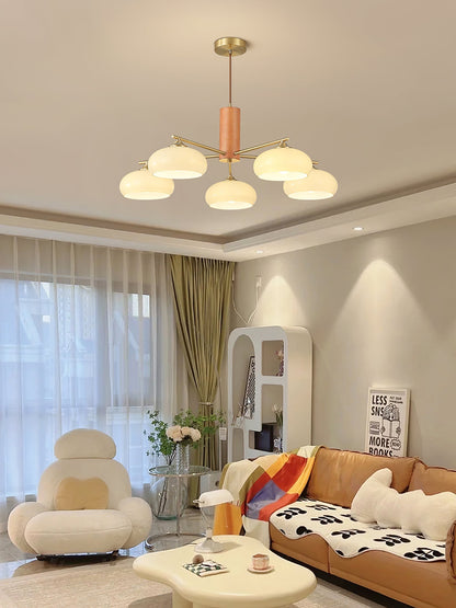 Ovale Design Kroonluchter Met Glazen Kappen En Messing Details Voor Woonkamer En Eetkamer