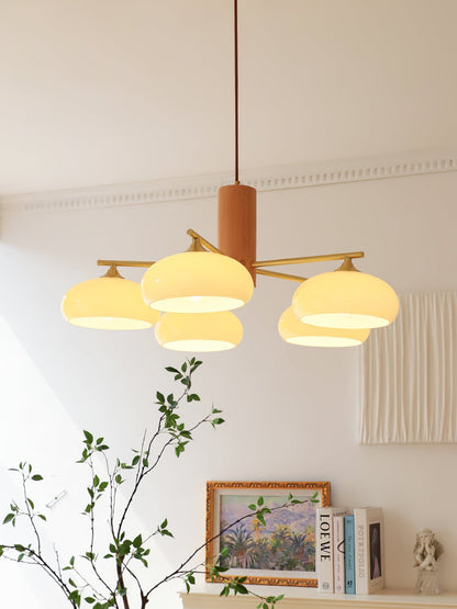 Ovale Design Kroonluchter Met Glazen Kappen En Messing Details Voor Woonkamer En Eetkamer