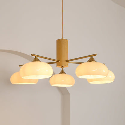 Ovale Design Kroonluchter Met Glazen Kappen En Messing Details Voor Woonkamer En Eetkamer
