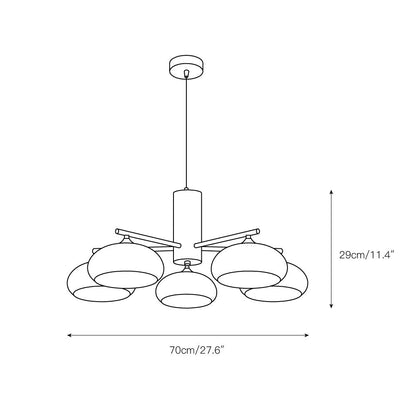 Ovale Design Kroonluchter Met Glazen Kappen En Messing Details Voor Woonkamer En Eetkamer