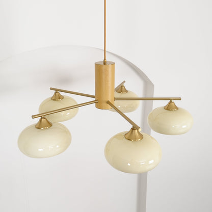 Ovale Design Kroonluchter Met Glazen Kappen En Messing Details Voor Woonkamer En Eetkamer