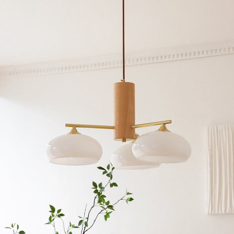 Ovale Design Kroonluchter Met Glazen Kappen En Messing Details Voor Woonkamer En Eetkamer