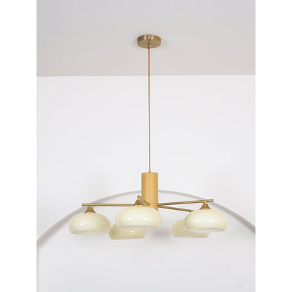 Ovale Design Kroonluchter Met Glazen Kappen En Messing Details Voor Woonkamer En Eetkamer