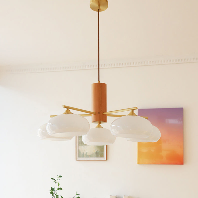 Ovale Design Kroonluchter Met Glazen Kappen En Messing Details Voor Woonkamer En Eetkamer