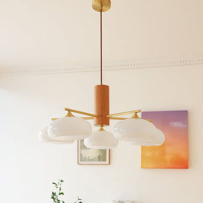 Ovale Design Kroonluchter Met Glazen Kappen En Messing Details Voor Woonkamer En Eetkamer