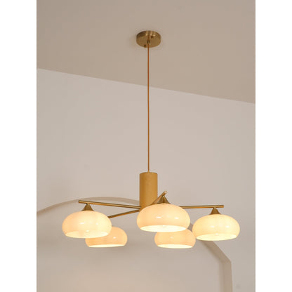 Ovale Design Kroonluchter Met Glazen Kappen En Messing Details Voor Woonkamer En Eetkamer