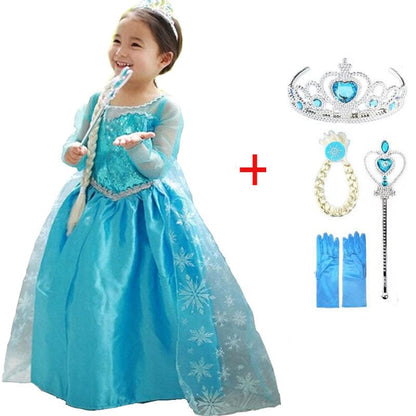 Prinsessenkostuum Blauw met Accessoires voor Kinderen 3-10 Jaar | Complete Set met Tiara Handschoenen Toverstaf | Verkleedkleding Feestkleding