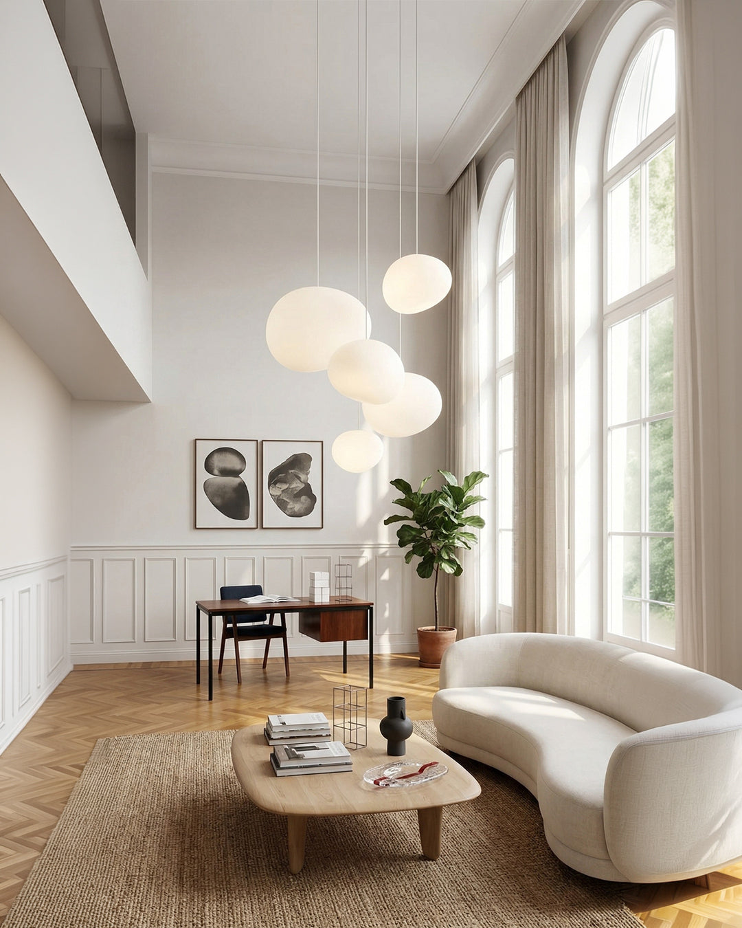 Glazen Hanglamp Melkwit Mondgeblazen – Modern Minimalistisch Design met Zacht Licht voor Eetkamer en Woonkamer – 3 Maten Beschikbaar – Warm Wit 3000K