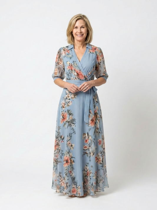 Dames Maxi Jurk met Bloemenprint en V-hals Lichtgewicht - StudioMarella