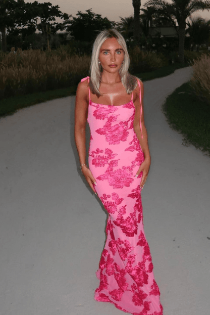 Ronde Maxikleed Roze Bloemenprint Vrouwelijke Stijl - StudioMarella