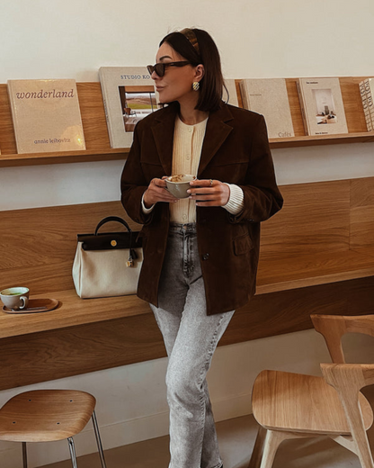 Rona Dames Blazer Suède Elegante Klassiek Model
