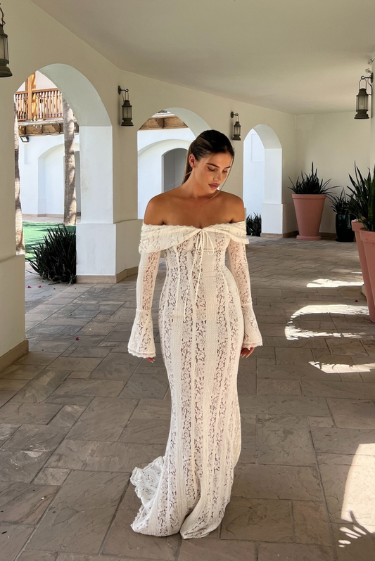 Luxe Kanten Maxi Jurk Off Shoulder - StudioMarella