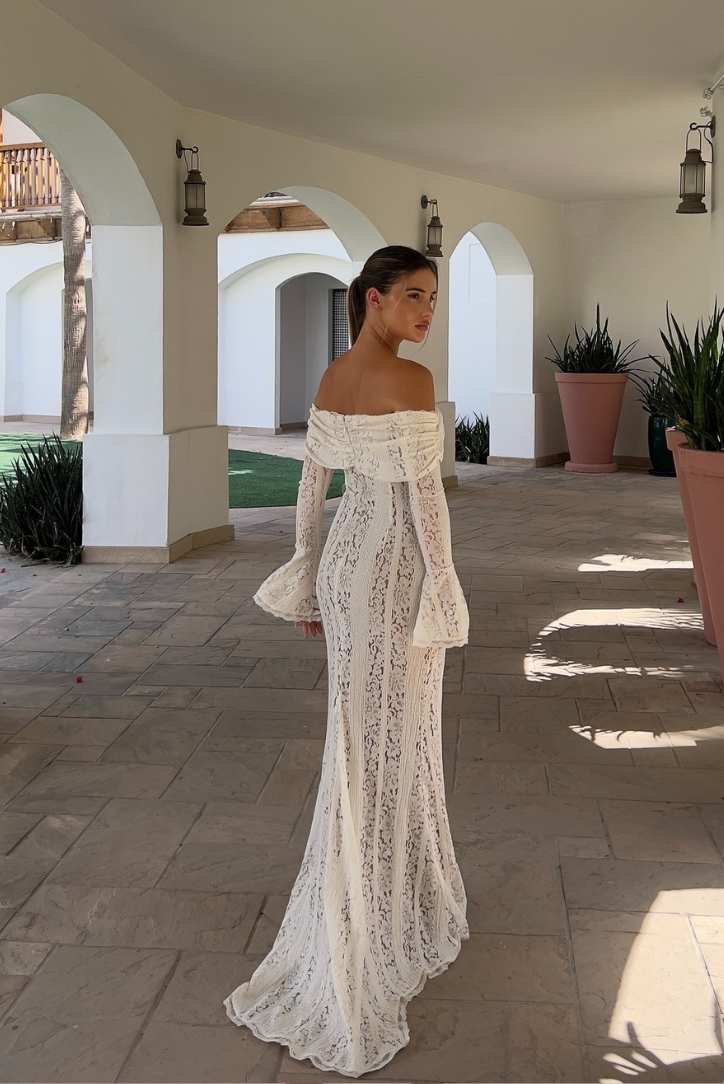 Luxe Kanten Maxi Jurk Off Shoulder