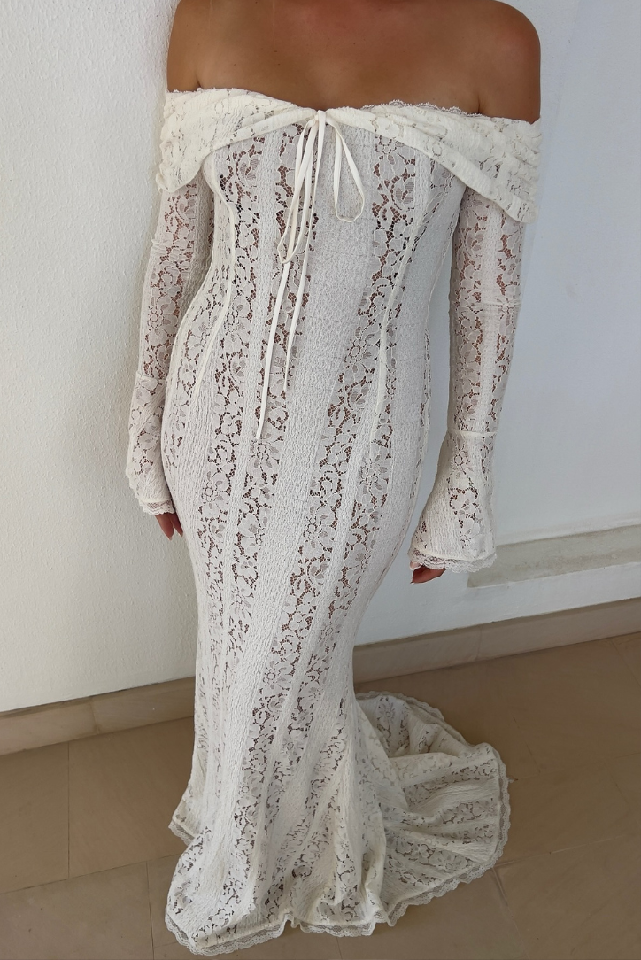 Luxe Kanten Maxi Jurk Off Shoulder