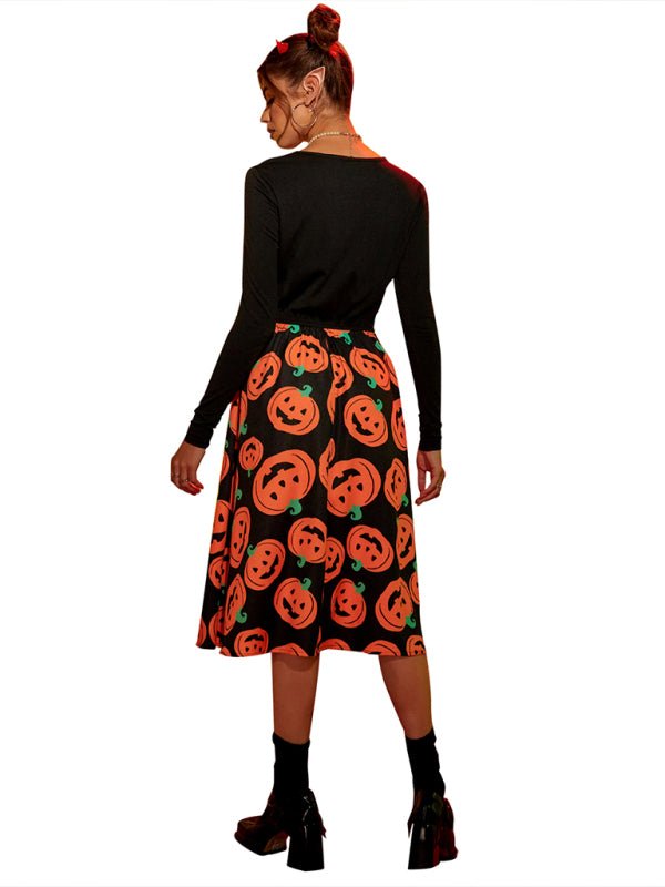 Halloween Jurk met Pompoenen Print voor Vrouw