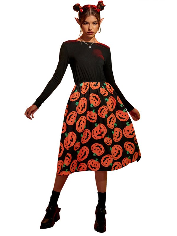 Halloween Jurk met Pompoenen Print voor Vrouw