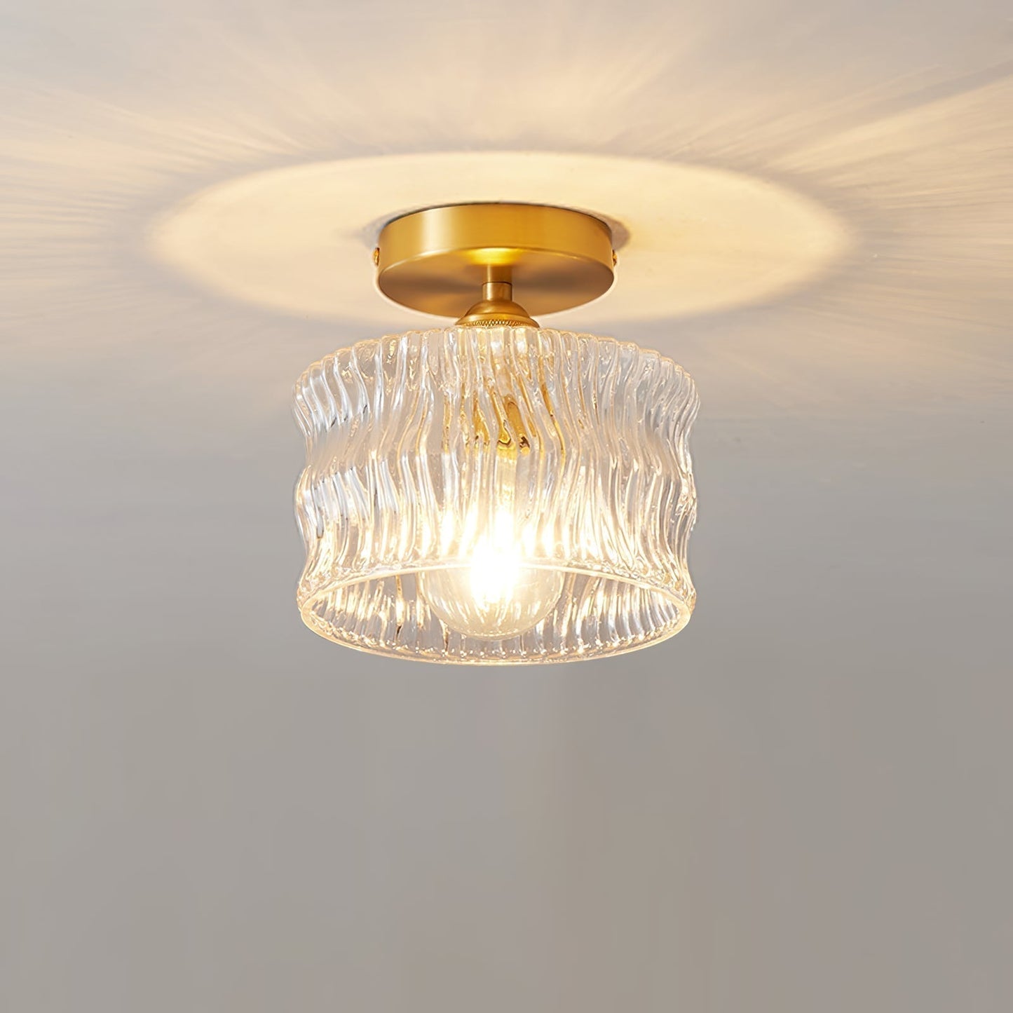 Glazen plafondlamp E27 goud hal slaapkamer woonkamer ribbelglas plafondverlichting compact modern interieur