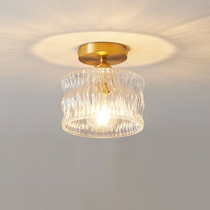 Glazen plafondlamp E27 goud hal slaapkamer woonkamer ribbelglas plafondverlichting compact modern interieur