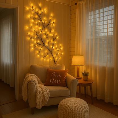 LED Wandverlichting met Wilgentakken in Warm Wit | Dimbare Natuurlijke Sfeerverlichting | Afstandsbediening