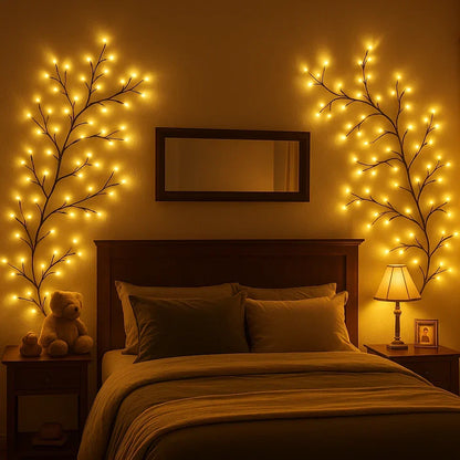 LED Wandlamp met Verlichte Wilgentakken Warm Wit 2,3m 144 LEDs Dimbaar Decoratief Sfeerverlichting Interieur