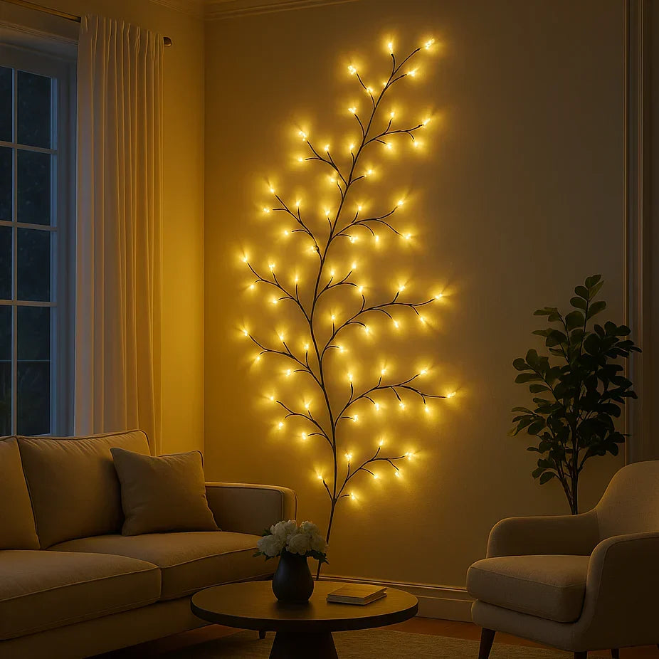 LED Wandverlichting met Wilgentakken in Warm Wit | Dimbare Natuurlijke Sfeerverlichting | Afstandsbediening