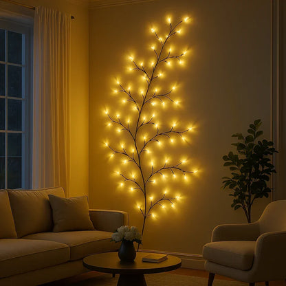 LED Wandlamp met Verlichte Wilgentakken Warm Wit 2,3m 144 LEDs Dimbaar Decoratief Sfeerverlichting Interieur