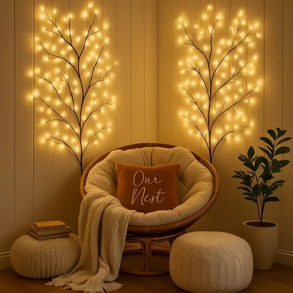 LED Wandlamp met Verlichte Wilgentakken Warm Wit 2,3m 144 LEDs Dimbaar Decoratief Sfeerverlichting Interieur