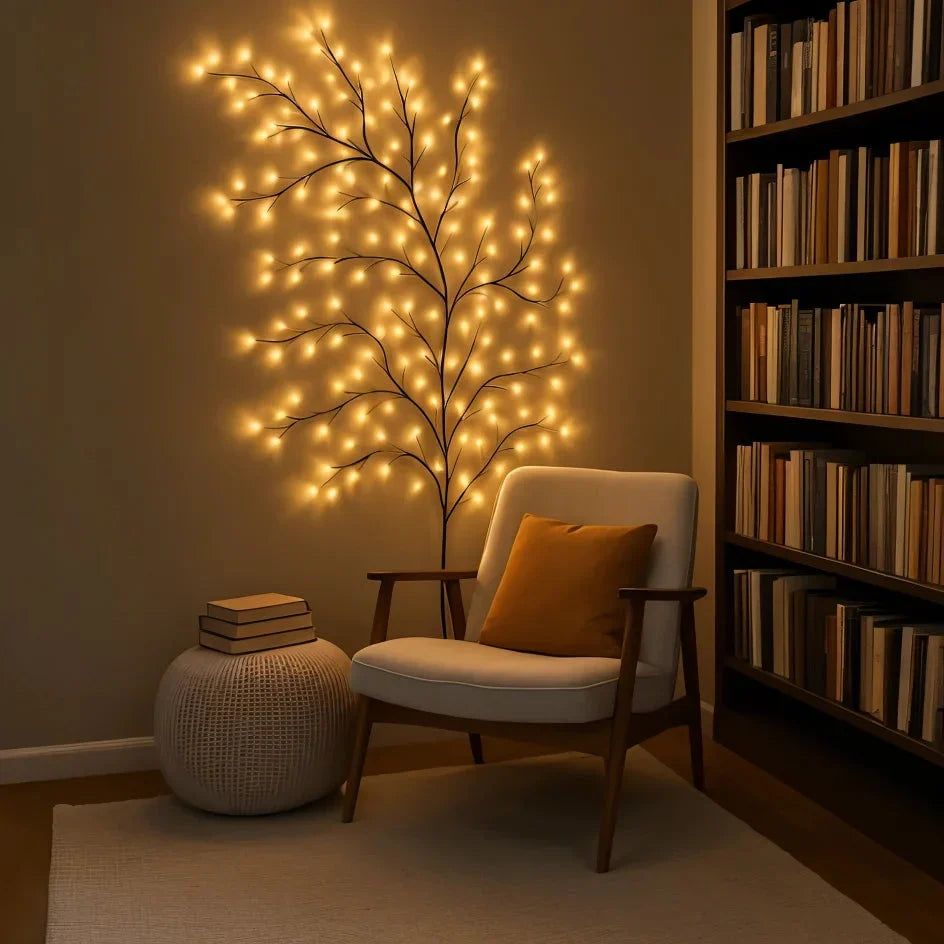 LED Wandlamp met Verlichte Wilgentakken Warm Wit 2,3m 144 LEDs Dimbaar Decoratief Sfeerverlichting Interieur