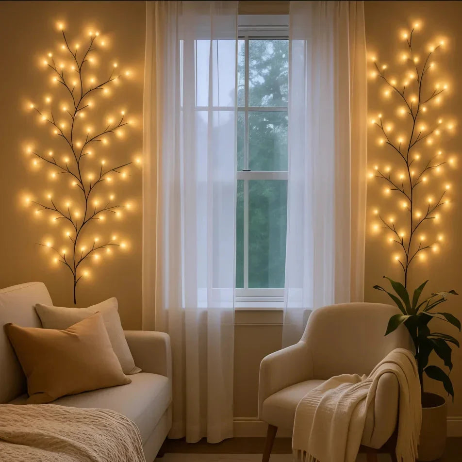 LED Wandlamp met Verlichte Wilgentakken Warm Wit 2,3m 144 LEDs Dimbaar Decoratief Sfeerverlichting Interieur