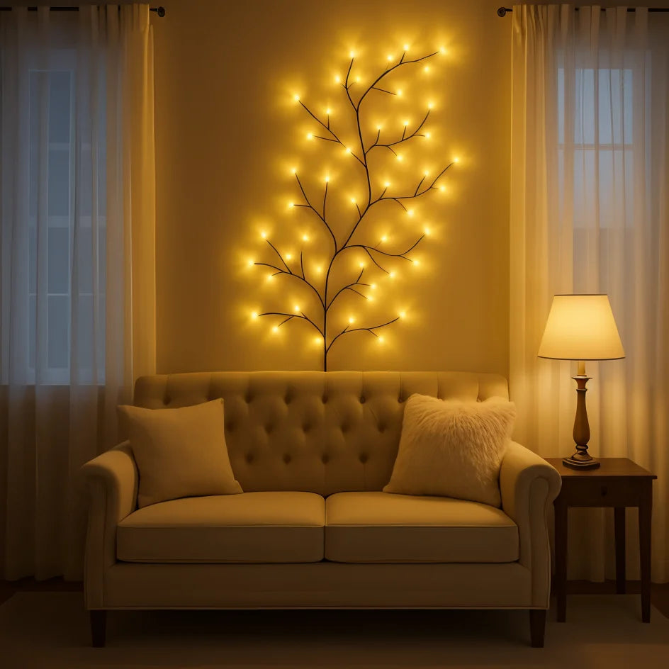 LED Wandlamp met Verlichte Wilgentakken Warm Wit 2,3m 144 LEDs Dimbaar Decoratief Sfeerverlichting Interieur