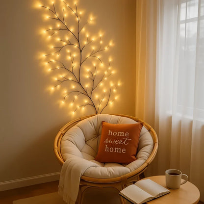 LED Wandverlichting met Wilgentakken in Warm Wit | Dimbare Natuurlijke Sfeerverlichting | Afstandsbediening