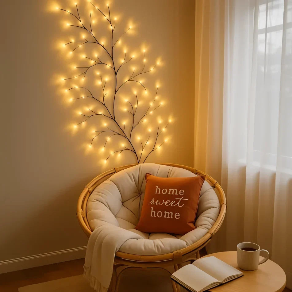 LED Wandlamp met Verlichte Wilgentakken Warm Wit 2,3m 144 LEDs Dimbaar Decoratief Sfeerverlichting Interieur