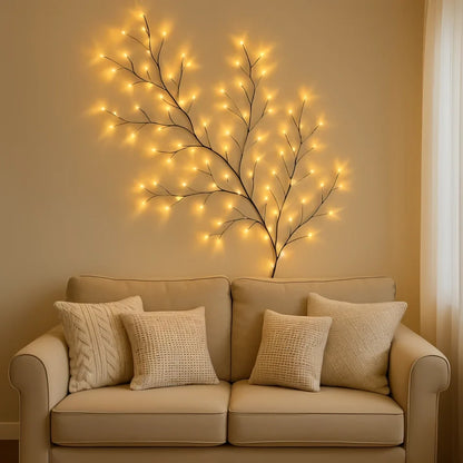 LED Wandlamp met Verlichte Wilgentakken Warm Wit 2,3m 144 LEDs Dimbaar Decoratief Sfeerverlichting Interieur