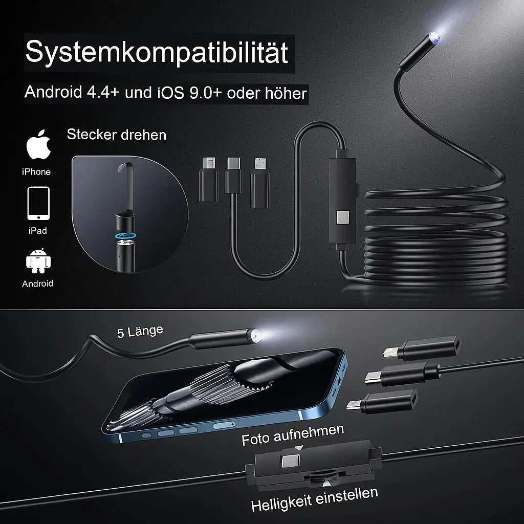Endoscoop Camera Smartphone 5m Kabel IP67 HD 1920x1440 USB Inspectiecamera Flexibel Buizen Afvoer Motor Pijp Donkere Ruimtes