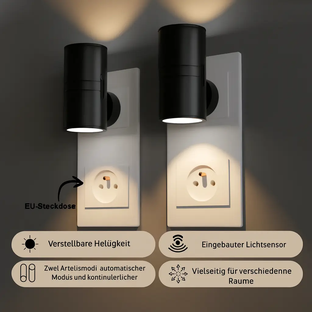 Nachtlampje Stopcontact LED Dimbaar Warm Wit 1W 100 Lumen Schemersensor Slaapkamer Gang Badkamer Kinderkamer Automatisch EU Stekker