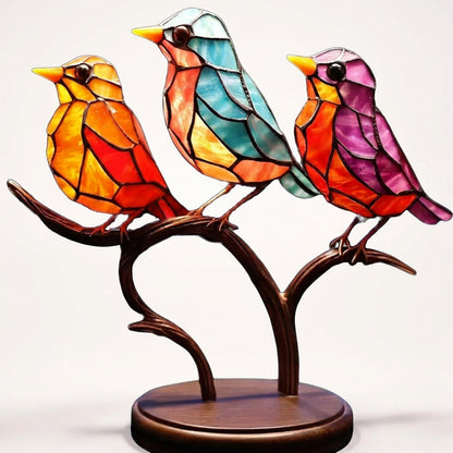Glazen Vogelfiguren op Glazen Tak Decoratie – Set van 1, 2, 3 of 5 Vogels – Handgemaakte Sierlijke Tafeldecoratie met Gekleurde Glazen Vogeltjes – Interieurobject