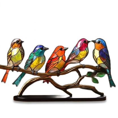Decoratieve Glazen Vogels op Tak — Kleurrijke Bureaubladornamenten voor Natuur in je Interieur
