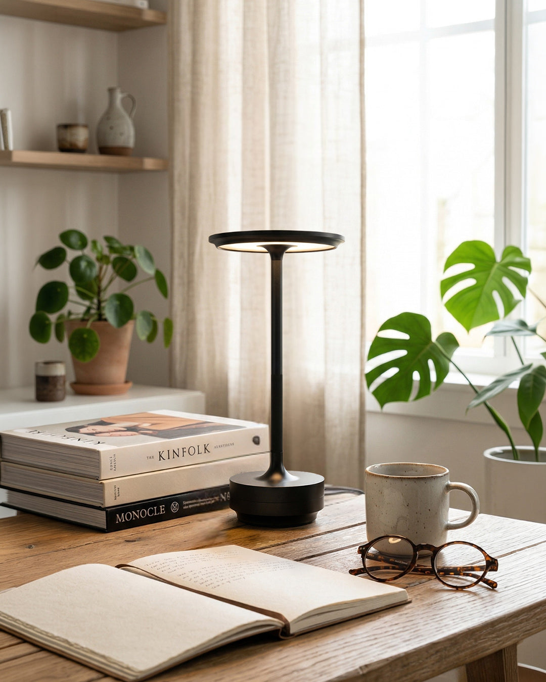 Oplaadbare LED Tafellamp met Dimfunctie Cilindervorm Metaal Draadloze Sfeerlamp