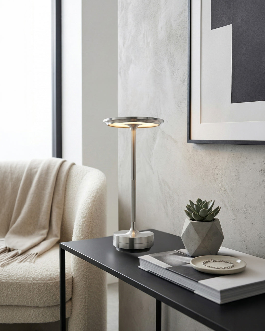 Oplaadbare LED Tafellamp met Dimfunctie Cilindervorm Metaal Draadloze Sfeerlamp